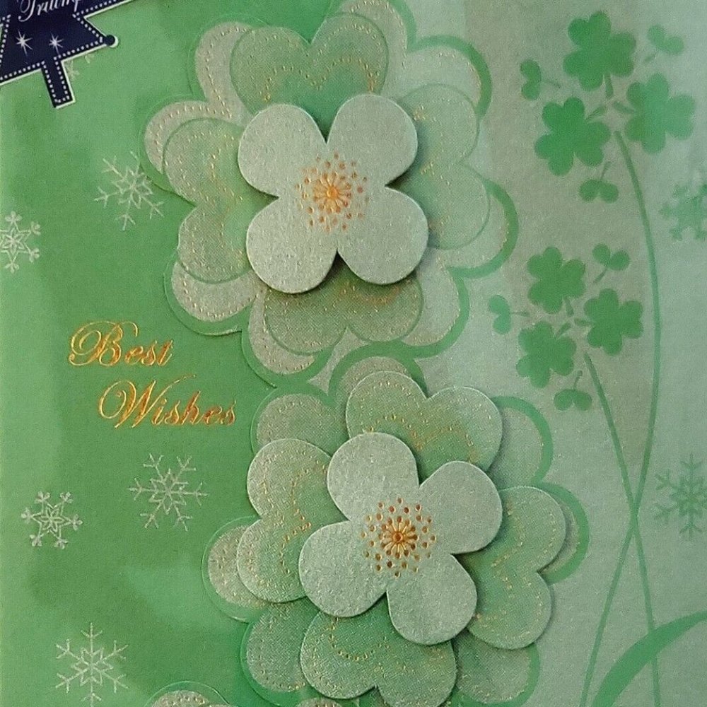 Green Clovers "Best Wishes" Christmas Greeting Card with Envelope